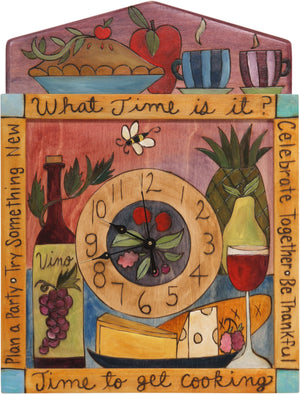 Square Wall Clock –  "What Time is it?" fun food themed wall clock with banquet items