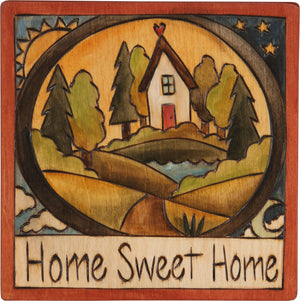 Sticks handmade wall plaque with "Home Sweet Home" quote and house landscape imagery
