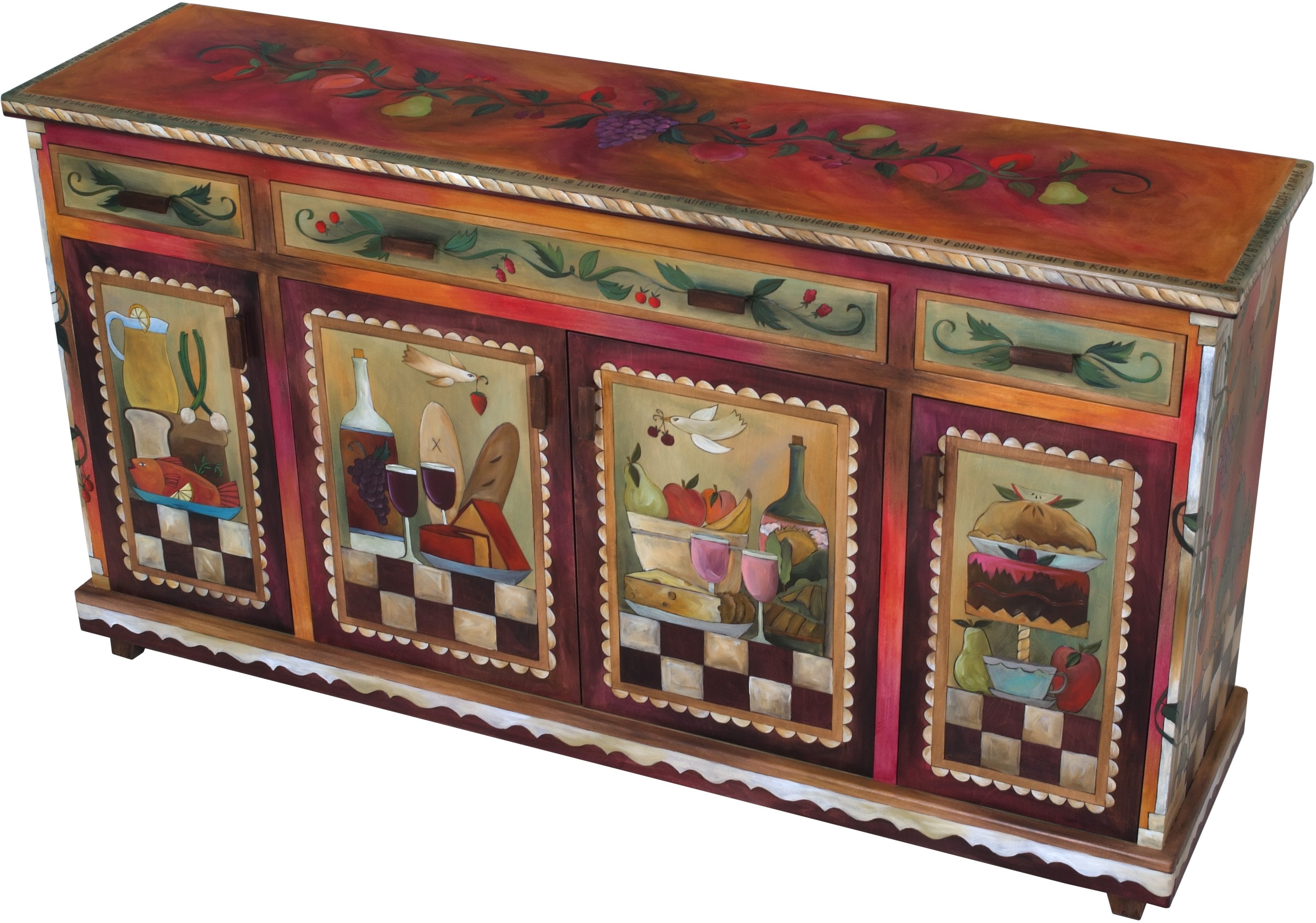 Large Double Door Buffet - Sticks handmade buffet with rich, warm hues and banquet motif main view