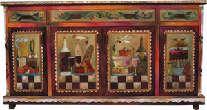 Large Double Door Buffet - Sticks handmade buffet with rich, warm hues and banquet motif front view