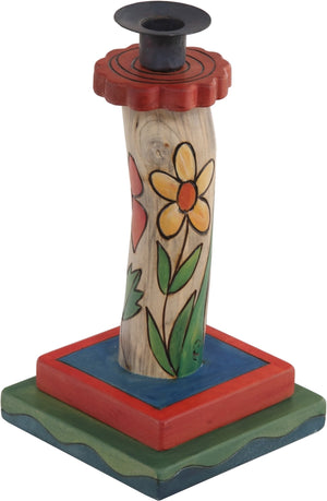Single Candle Holder –  Single candle holder with bright floral motif
