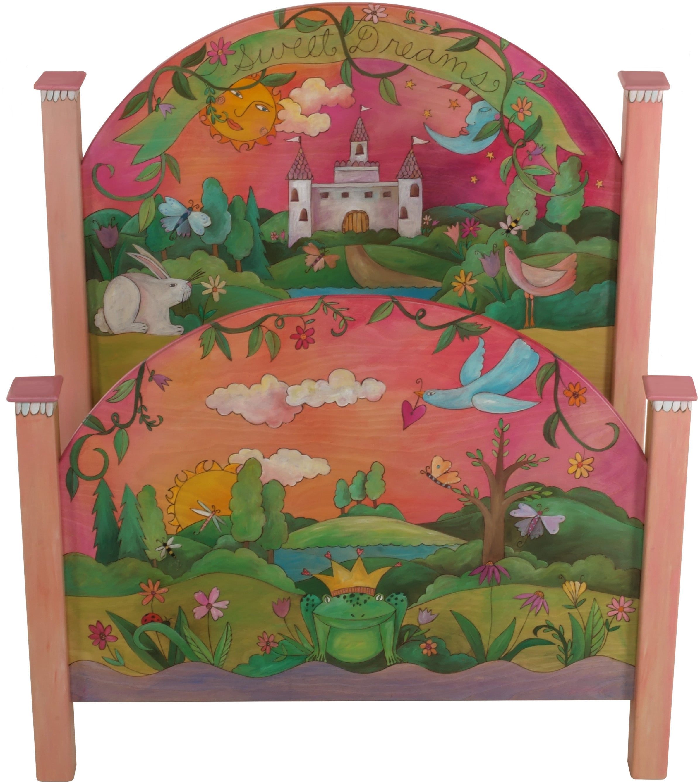 Twin Bed – Cute fairytale bed with a castle, frog prince, wildlife, and a 