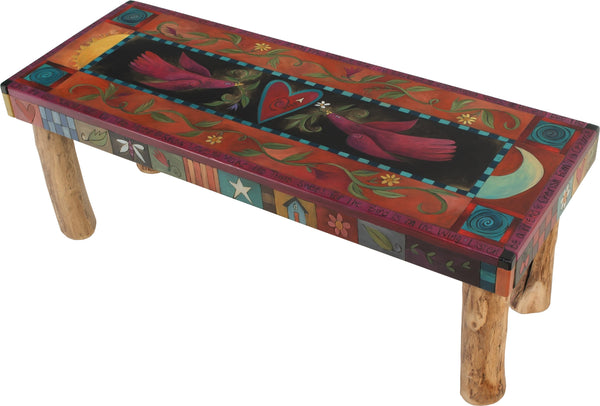 Sticks handmade 4' bench with beautiful folk art imagery