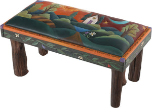 Sticks handmade 3' bench with leather and rolling landscape motif