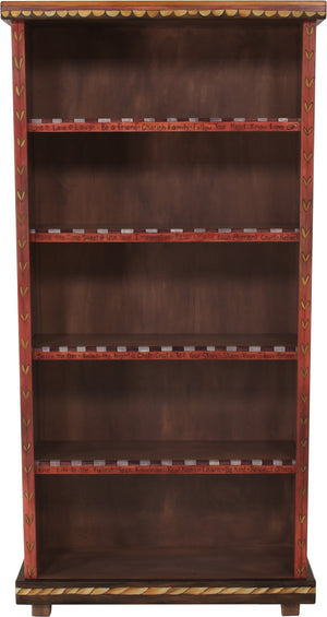 Tall Bookcase –  Elegant and warm tall bookcase with symbolic block icons along the sides