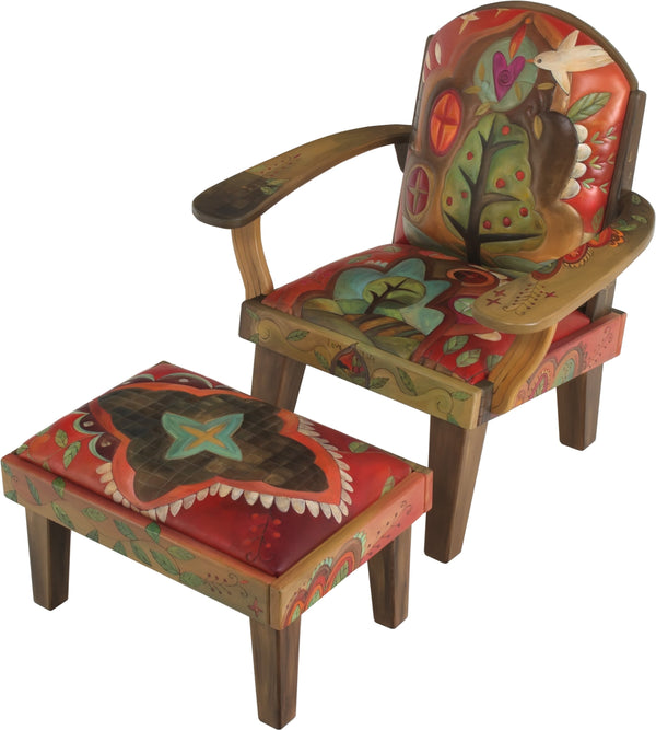 Friedrich's Chair and Matching Ottoman –  "Love You/Love Them" Friedrich's chair with ottoman with beautiful nature-inspired motif featuring the tree of life