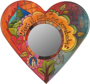 Heart Shaped Mirror –  "Give it Up/Love Somebody" heart-shaped mirror with home and tree of life motif