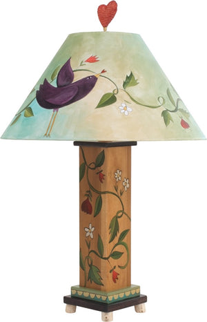 Box Table Lamp –  Eclectic folk art table lamp with vines, flowers, and birds