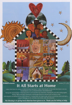 Habitat for Humanity Poster –  "It all Starts at Home" Habitat for Humanity Poster with sun, moon and home motif