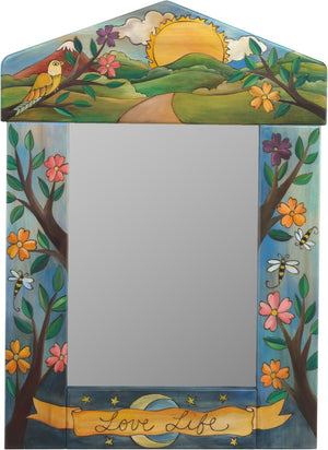 Medium Mirror –  "Love Life" mirror with sunset over the mountains motif