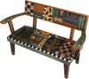 Loveseat with Leather Seat –  Beautiful loveseat with hand stitched leather cushions and elegant block icons and patterns