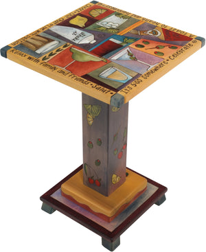 Martini End Table –  Fun and eclectic martini end table with part elements and block icons