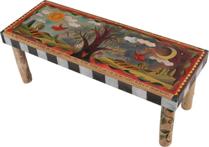 Sticks handmade 4' bench with tree of life and rolling landscape