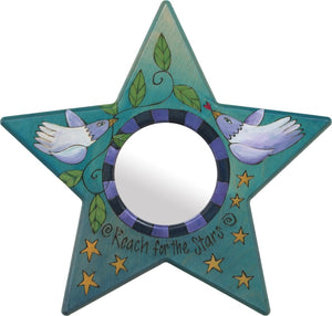 Star Shaped Mirror –  "Reach for the Stars" star-shaped mirror with love birds and star motif