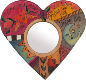 Heart Shaped Mirror –  "Follow your Heart" heart-shaped mirror with sun and moon motif