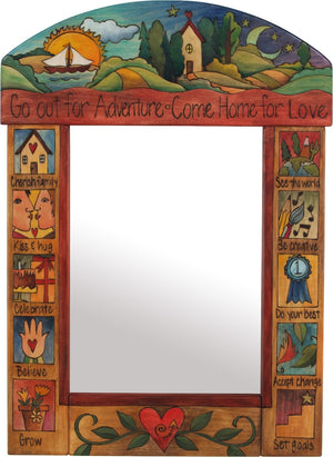 Medium Mirror –  "Go out for Adventure/Come Home for Love" mirror with sunset over the lake and starry night over the rolling hills motif