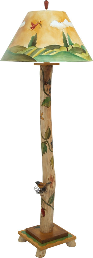Log Floor Lamp –  Hand painted landscape lamp with vine motifs