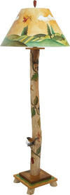 Log Floor Lamp –  Hand painted landscape lamp with vine motifs