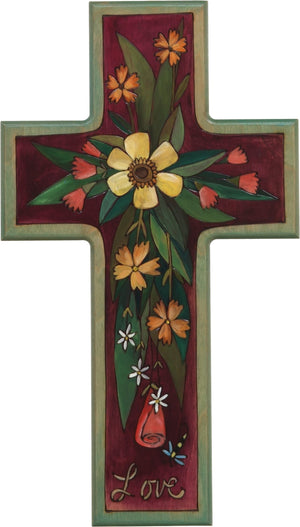 Cross Plaque –  Love cross plaque with floral motif