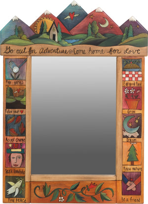 Medium Mirror –  "Go out for Adventure/Come Home for Love" mirror with sunset on the colorful mountains motif