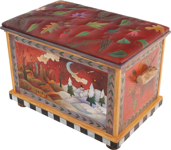 Chest with Leather Top –  Four Seasons chest with leather top with four seasons landscapes motif