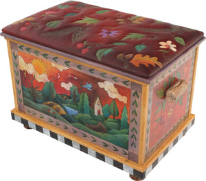 Chest with Leather Top –  Four Seasons chest with leather top with four seasons landscapes motif