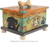 Pet Treat Box – Blue and green dog treat box with cute pups and floating icons