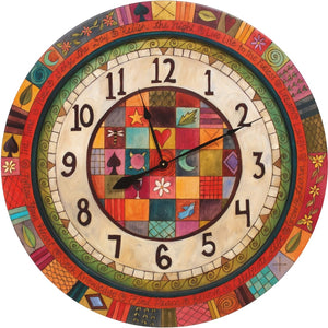 Sticks handmade 36"D wall clock with colorful block folk art design