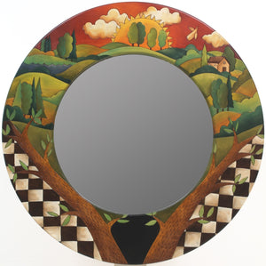 Large Circle Mirror –  Beautiful rolling landscapes mirror in a round format with checks and branches in the foreground