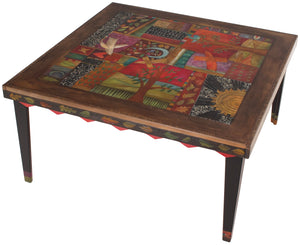 60" Square Dining Table – Handsome and whimsical birds and abstract design tabletop with scratchboard accents main view