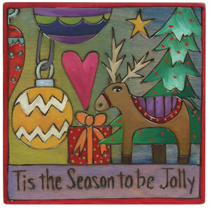 Sticks handmade wall plaque with "Tis the Season to be Jolly" quote and seasonal decor