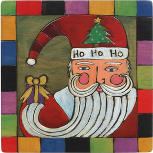 Sticks handmade wall plaque with "Ho-Ho-Ho" quote and colorful santa motif