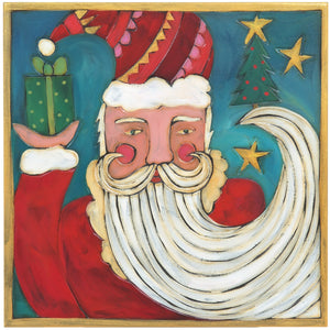 Sticks handmade wall plaque with Santa Claus holding a gift 