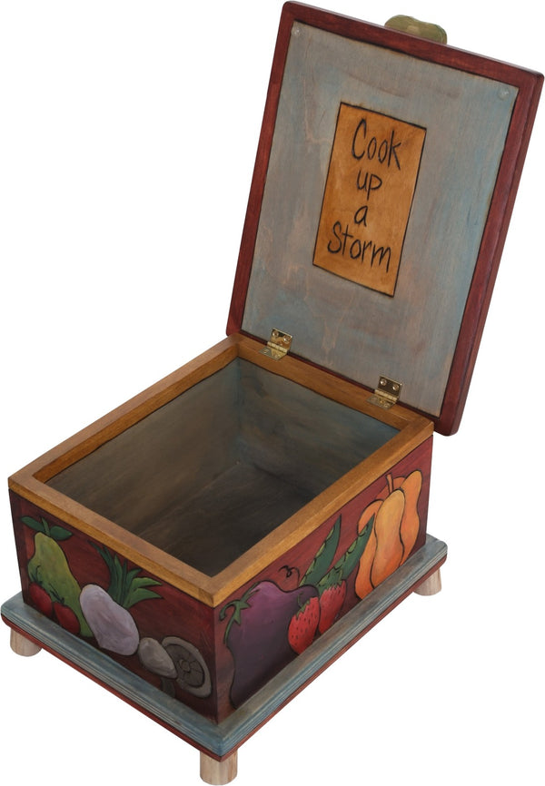 Recipe Box – "Recipes" box with a harvest of fruit and vegetables in a rich, warm color palette