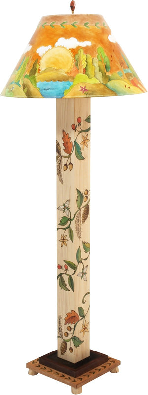 Box Floor Lamp –  Beautiful and elegant floor lamp featuring a circular four seasons landscape painting and vine motifs