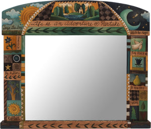 Large Horizontal Mirror –  "Life is an adventure, partake" beautiful cool-toned crazy quilt mirror design