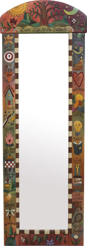 Wardrobe Mirror –  "Live Life to the Fullest" mirror with sun and moon over tree of life motif