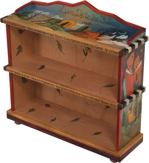 Short Bookcase –  "Live Life to the Fullest" bookcase with sun and moon over scenes of the changing four seasons motif