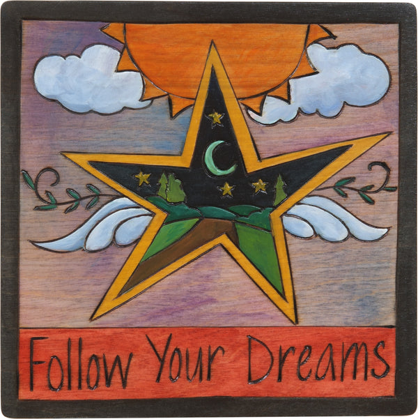 7"x7" Plaque –  "Follow your dreams" star and landscape motif