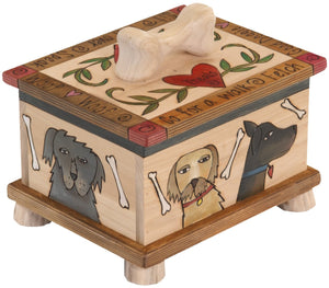 Pet Treat Box – Beautiful neutral dog treat box playing up the natural birch with dogs scattered about
