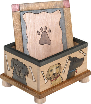Pet Treat Box – Beautiful neutral dog treat box playing up the natural birch with dogs scattered about