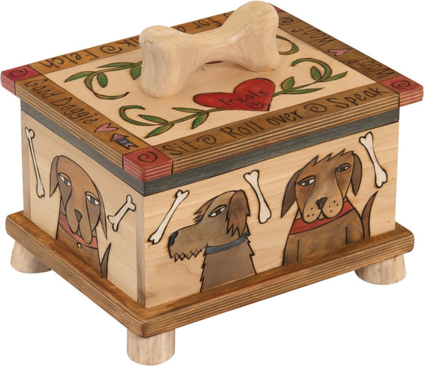 Pet Treat Box – Beautiful neutral dog treat box playing up the natural birch with dogs scattered about