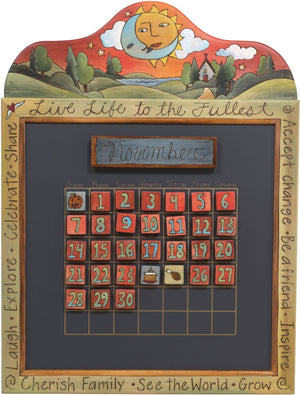Small Perpetual Calendar –  Lovely perpetual calendar with sun and moon motif and rolling landscape