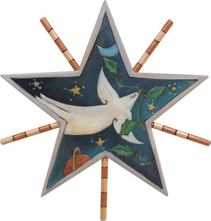 Tree Star –  Christmas peace dove floating among the stars with a vine of holly