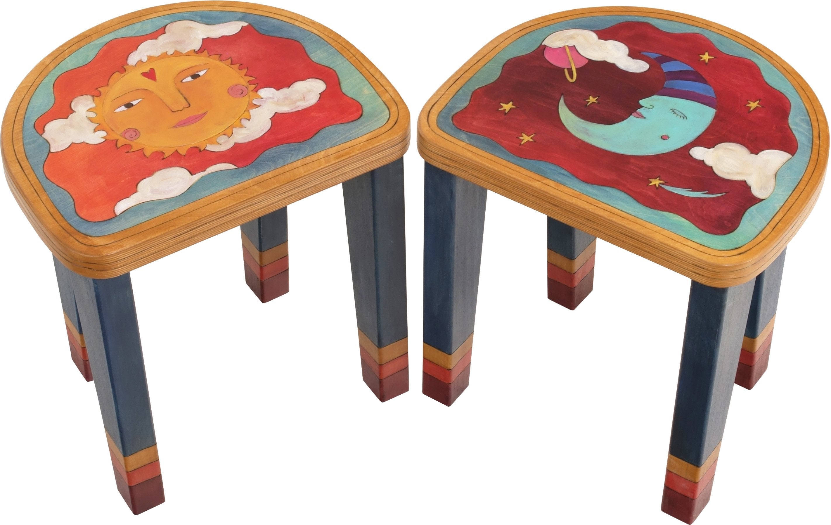 Short Stool Set –  Stool set with smiley sun and sleepy moon motif