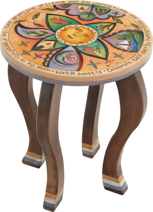 Round End Table –  Eclectic round table with playful imagery