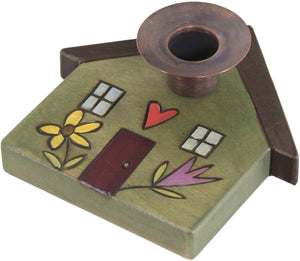 House-Shaped Candle Holder –  House-shaped candle holder with cozy home and flower motif