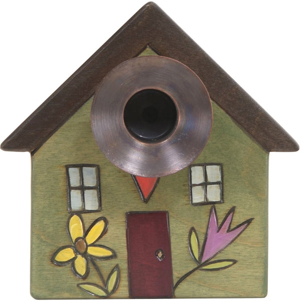 House-Shaped Candle Holder –  House-shaped candle holder with cozy home and flower motif