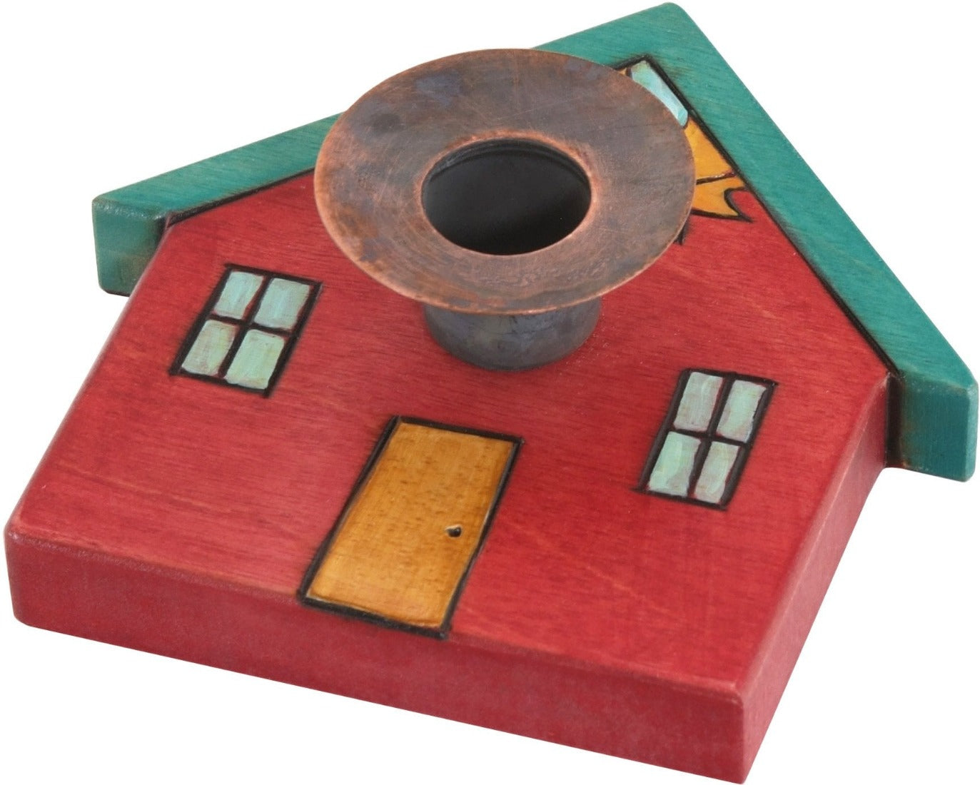 House-Shaped Candle Holder –  House-shaped candle holder with sun and moon motif