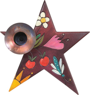 Star-Shaped Candle Holder –  Star-shaped candle holder with flower and sun motif